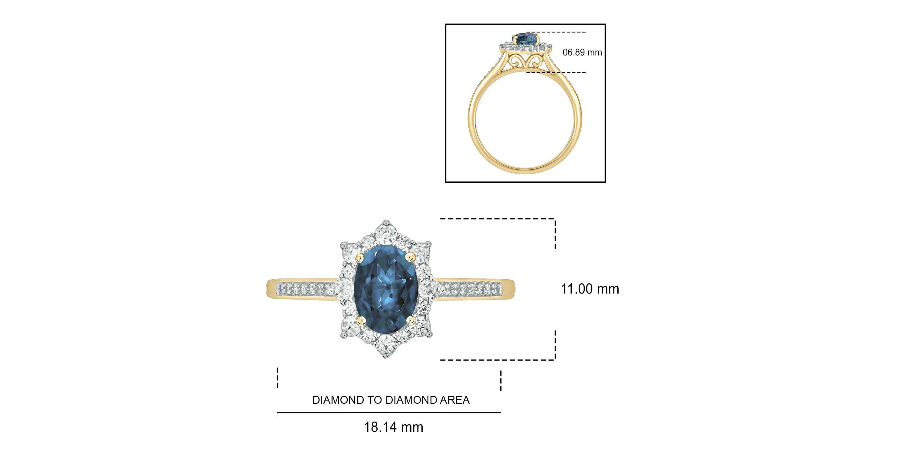 1/4 ct. t.w Diamond & 2/4 ct. t.w Blue Topaz Oval Shape Natural Color Stone Ring in 10K Gold