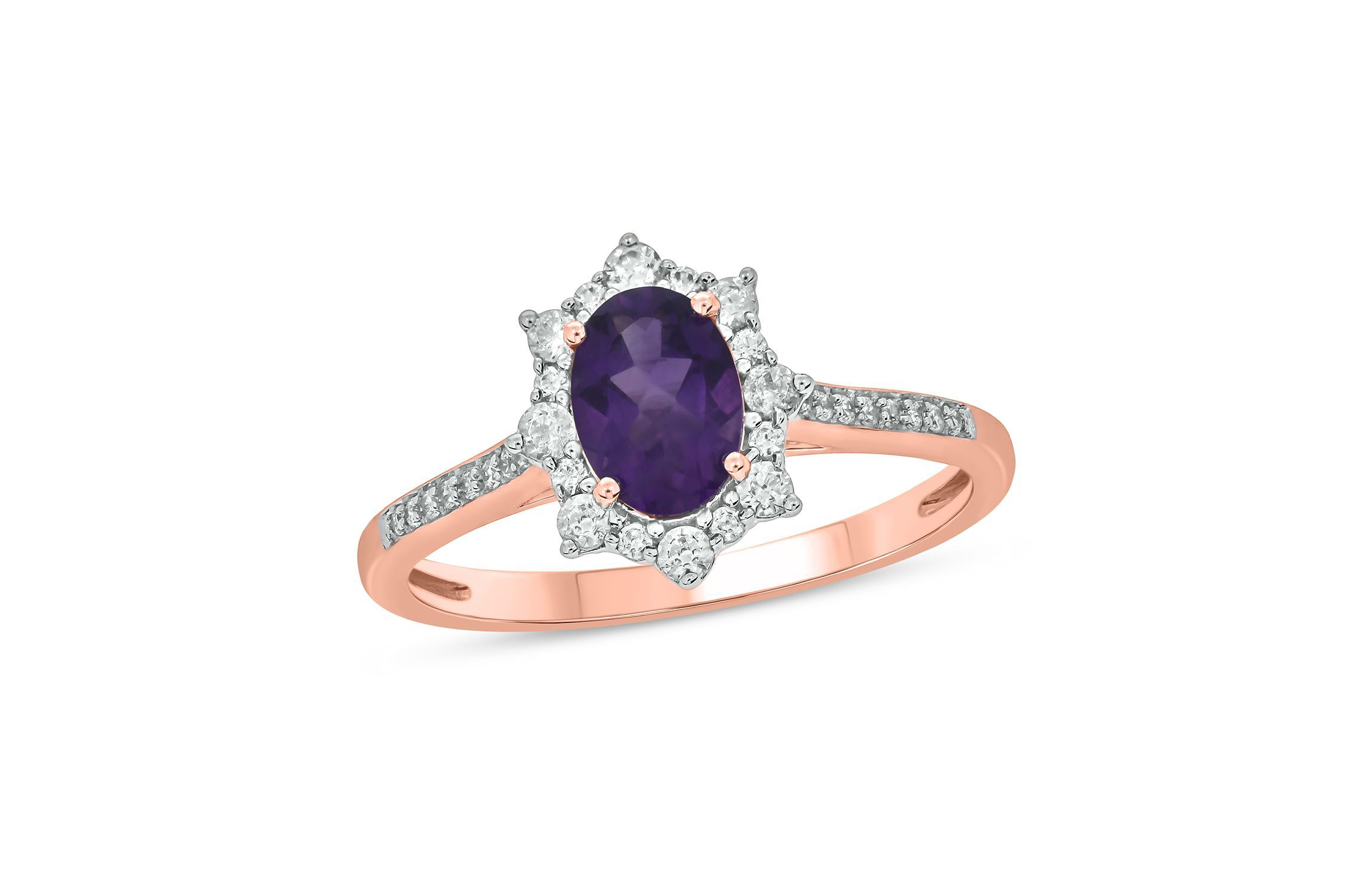 1/4 ct. t.w Diamond & 5/8 ct. t.w Amethyst Oval Shape Natural Color Stone Ring in 10K Gold