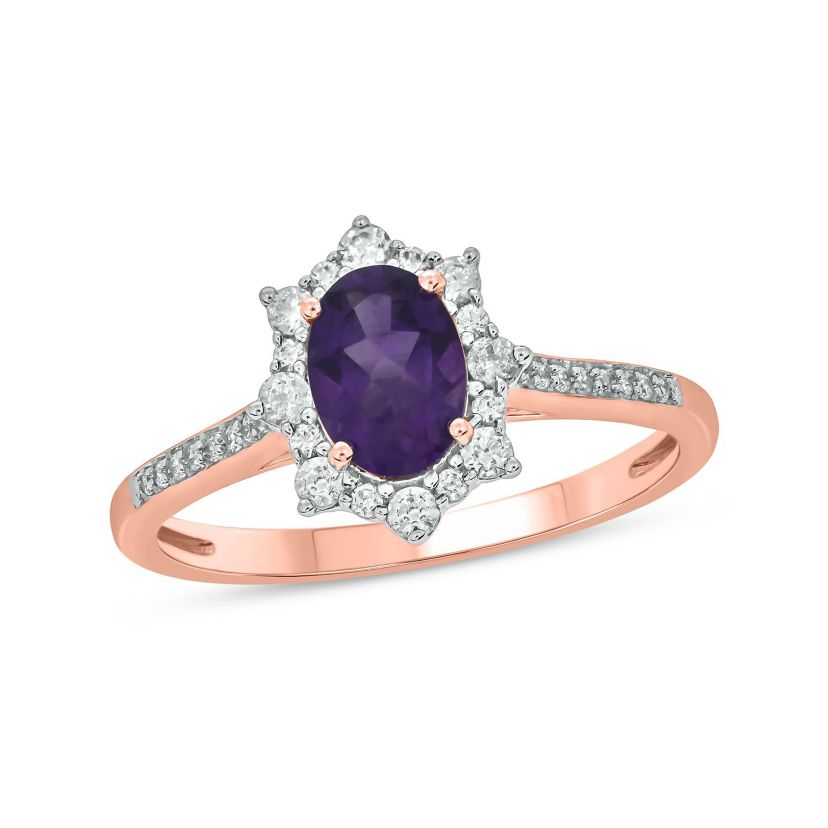 1/4 ct. t.w Diamond & 5/8 ct. t.w Amethyst Oval Shape Natural Color Stone Ring in 10K Gold