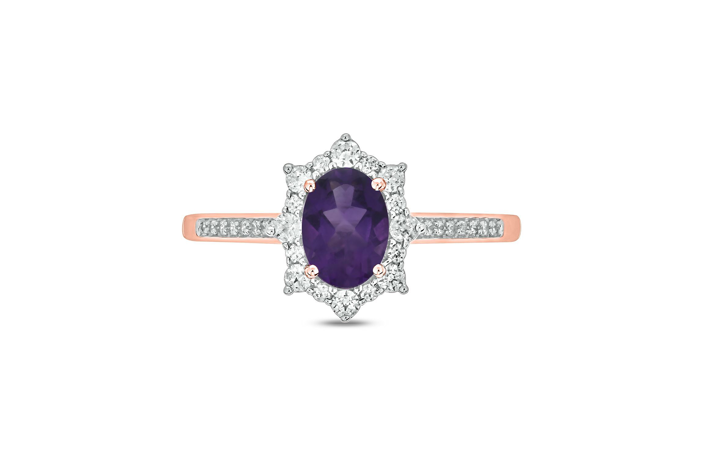 1/4 ct. t.w Diamond & 5/8 ct. t.w Amethyst Oval Shape Natural Color Stone Ring in 10K Gold