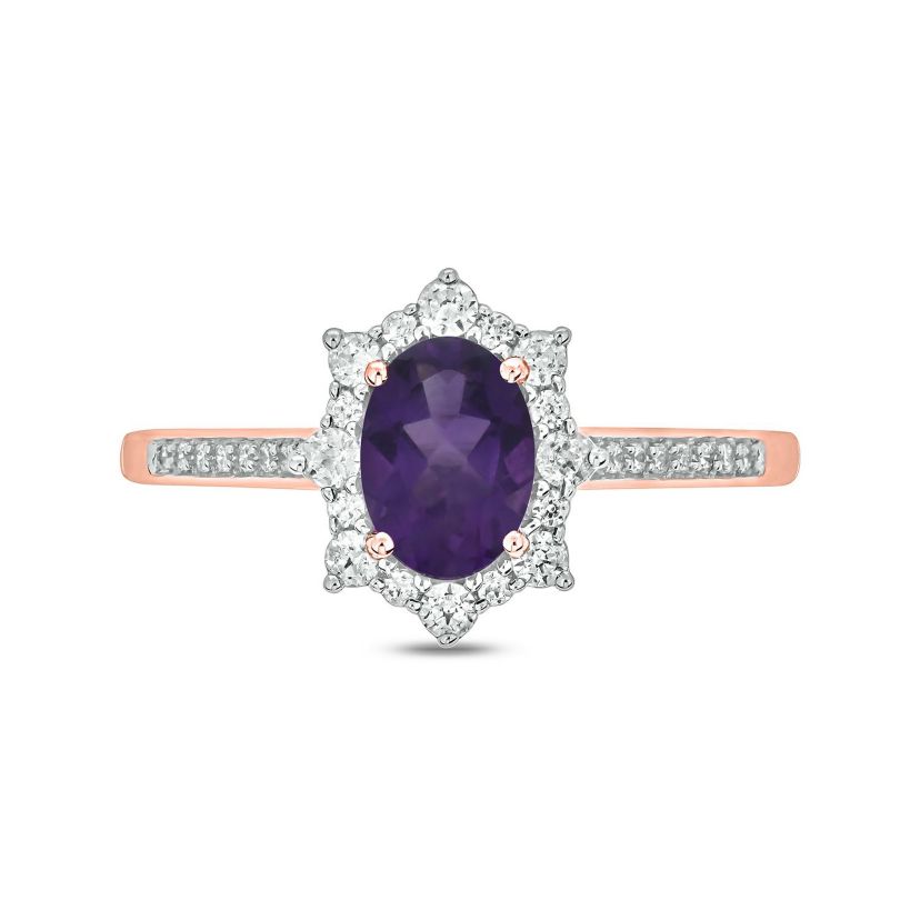 1/4 ct. t.w Diamond & 5/8 ct. t.w Amethyst Oval Shape Natural Color Stone Ring in 10K Gold