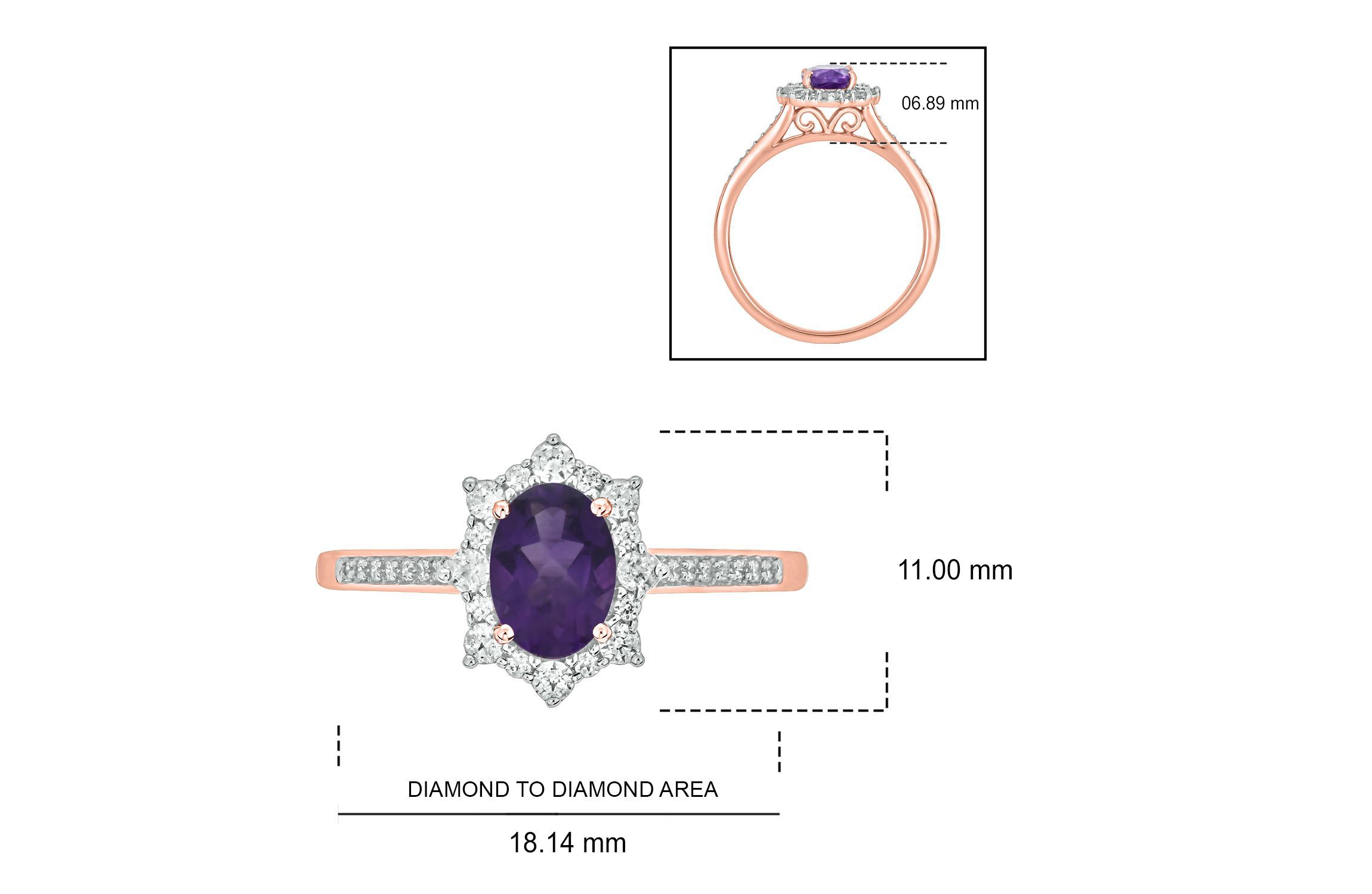 1/4 ct. t.w Diamond & 5/8 ct. t.w Amethyst Oval Shape Natural Color Stone Ring in 10K Gold