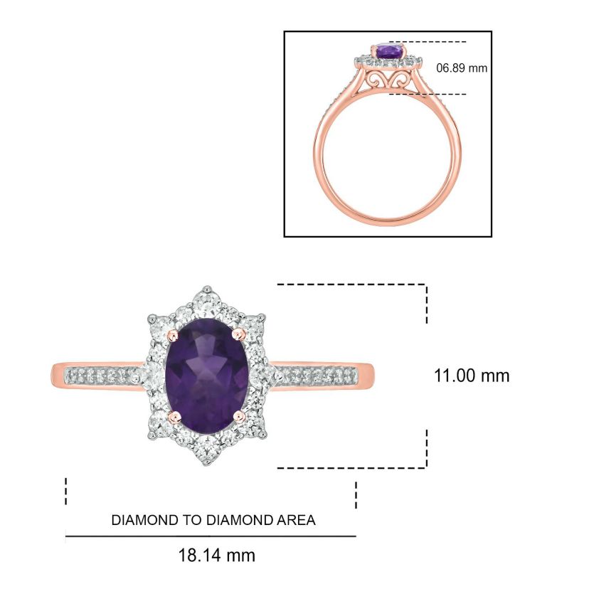 1/4 ct. t.w Diamond & 5/8 ct. t.w Amethyst Oval Shape Natural Color Stone Ring in 10K Gold