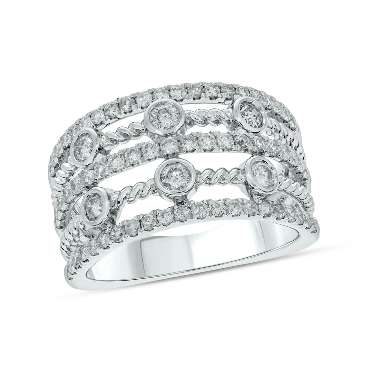 1.0 ct.t.w White Diamond 5 Row Cocktail Anniversary Ring  in 10K Gold