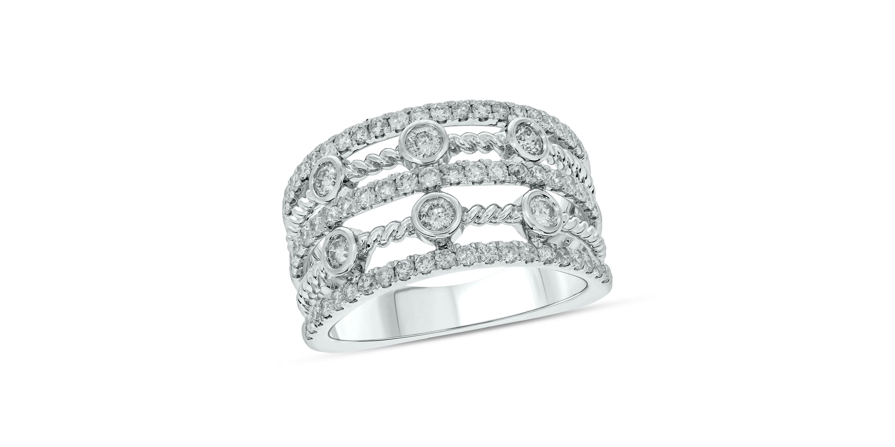1.0 ct.t.w White Diamond 5 Row Cocktail Anniversary Ring  in 10K Gold