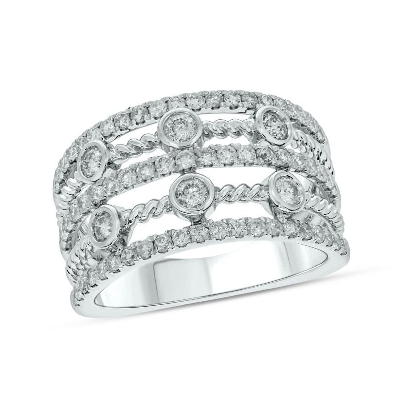 1.0 ct.t.w White Diamond 5 Row Cocktail Anniversary Ring  in 10K Gold