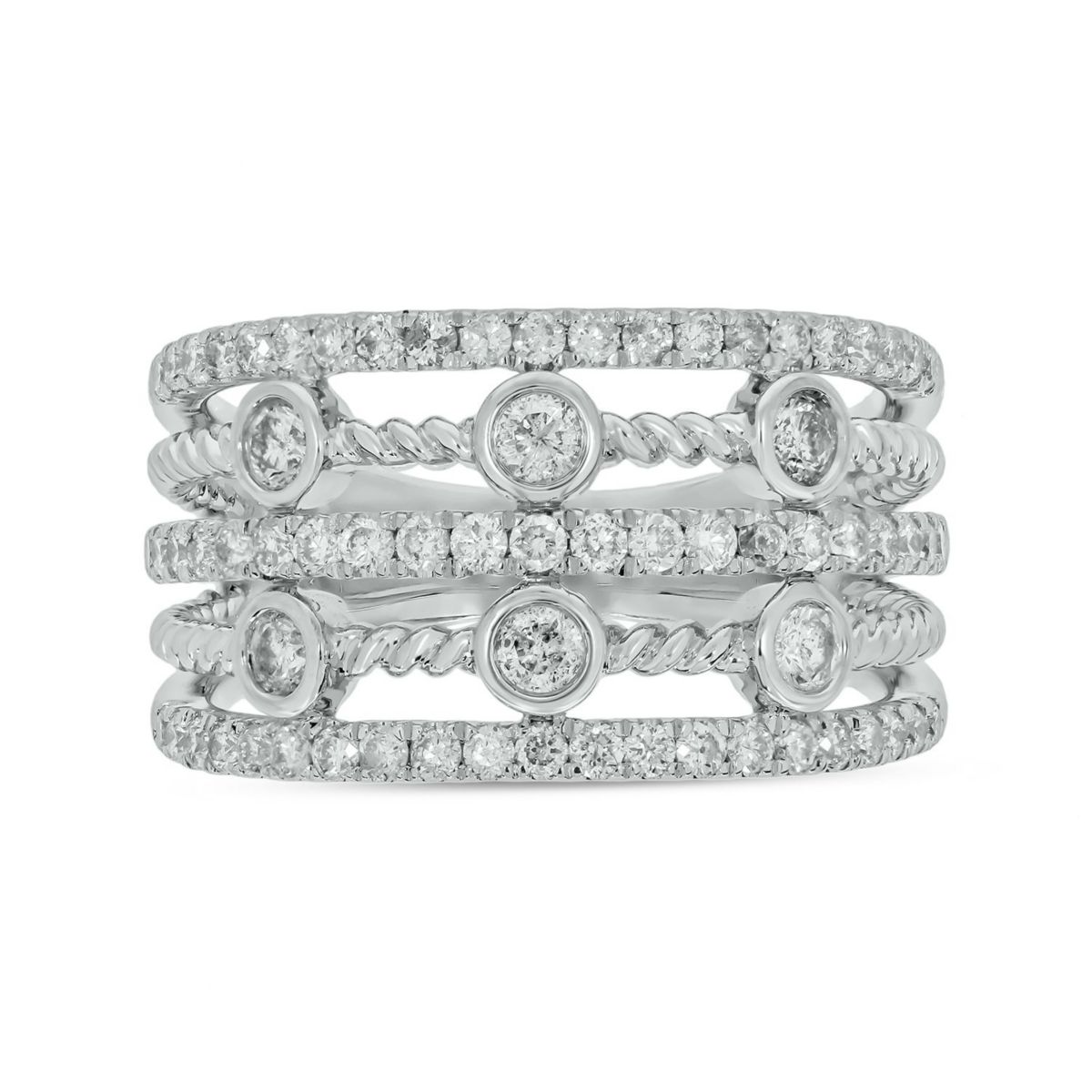 1.0 ct.t.w White Diamond 5 Row Cocktail Anniversary Ring  in 10K Gold