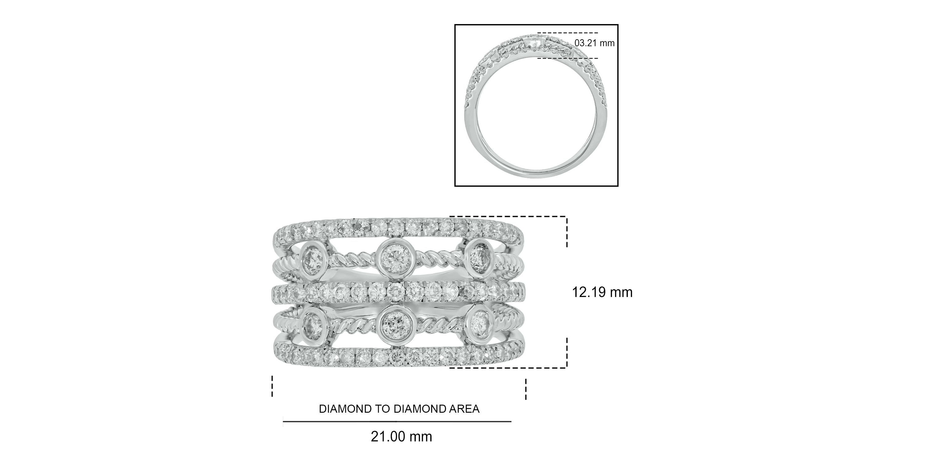 1.0 ct.t.w White Diamond 5 Row Cocktail Anniversary Ring  in 10K Gold