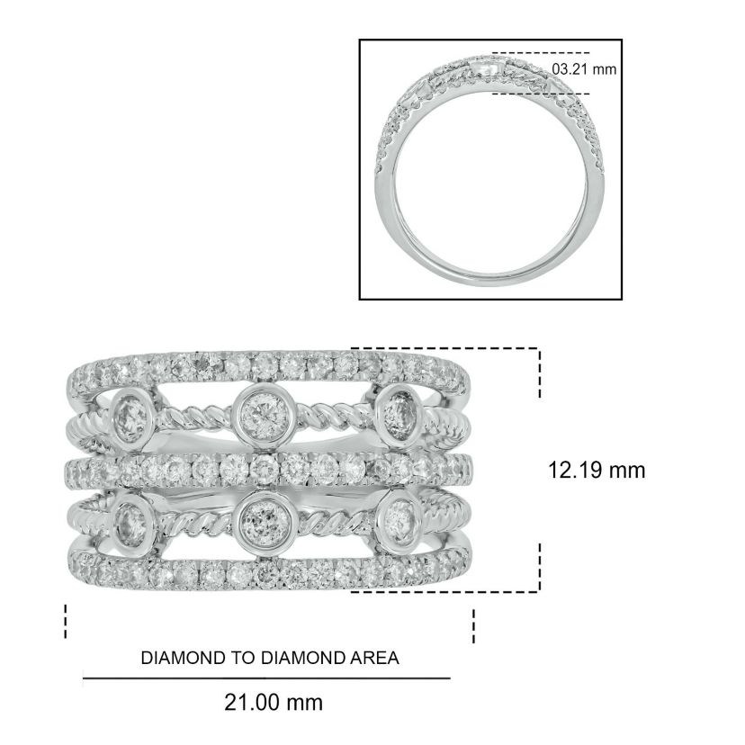 1.0 ct.t.w White Diamond 5 Row Cocktail Anniversary Ring  in 10K Gold