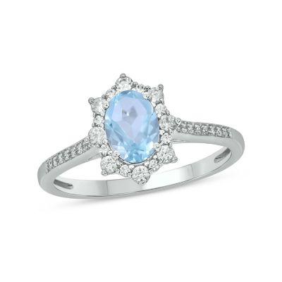 Belk & Co 1/4 ct. t.w Diamond & 2/4 ct. t.w Aquamarine Oval Shape Natural Color Stone Ring in 10K Gold, White, 9 -  0686557622058