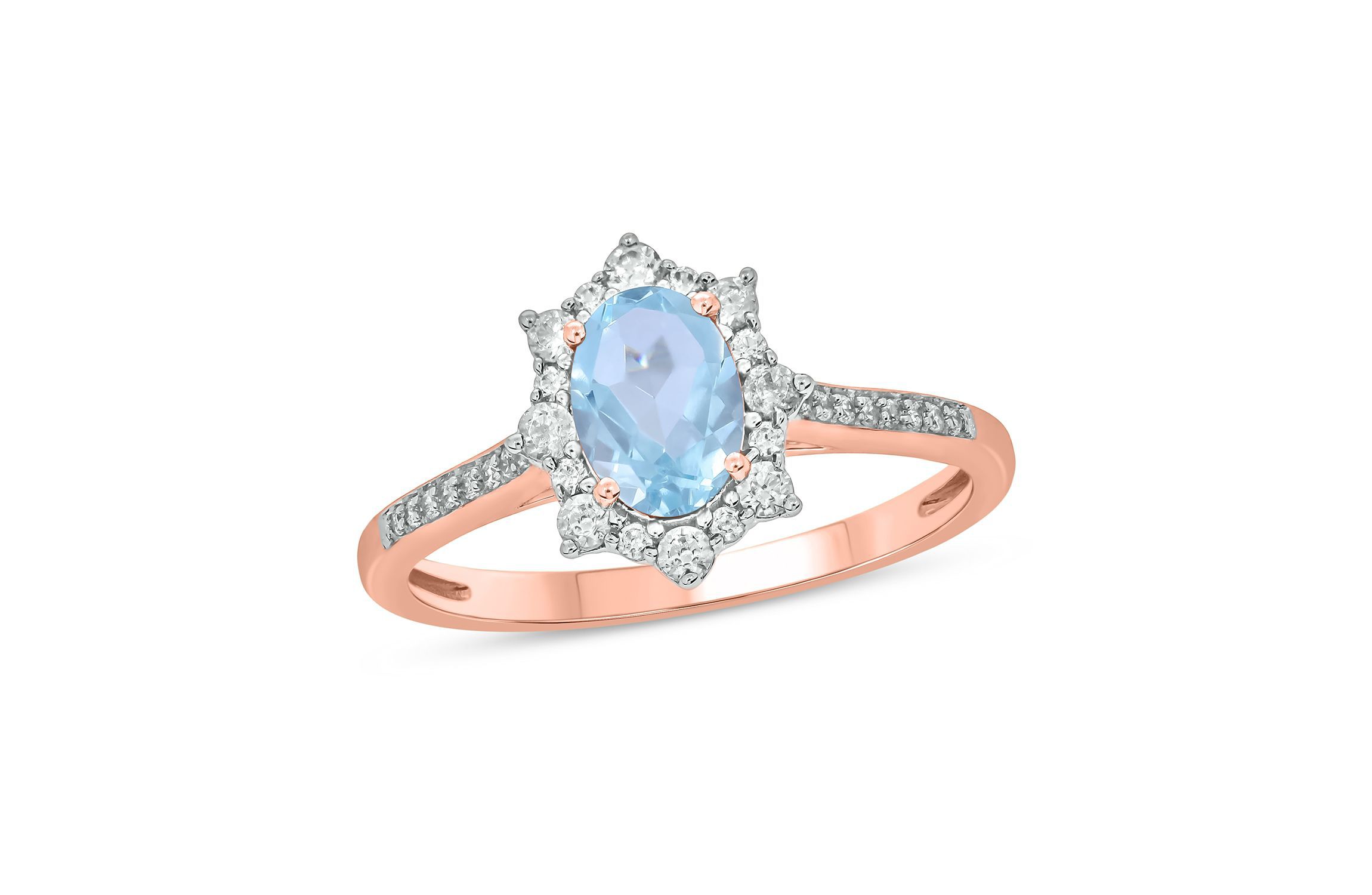 1/4 ct. t.w Diamond & 2/4 ct. t.w Aquamarine Oval Shape Natural Color Stone Ring in 10K Gold