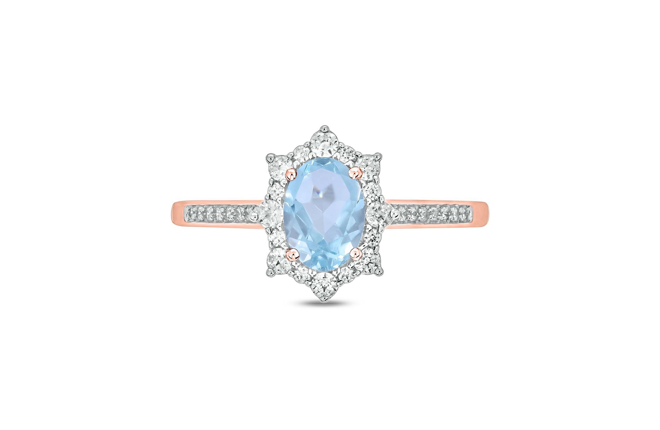 1/4 ct. t.w Diamond & 2/4 ct. t.w Aquamarine Oval Shape Natural Color Stone Ring in 10K Gold