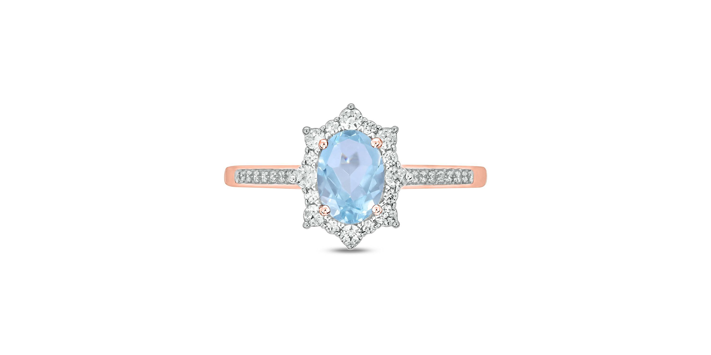 1/4 ct. t.w Diamond & 2/4 ct. t.w Aquamarine Oval Shape Natural Color Stone Ring in 10K Gold