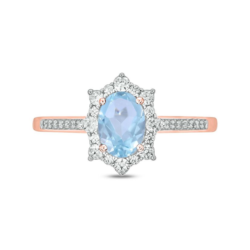 1/4 ct. t.w Diamond & 2/4 ct. t.w Aquamarine Oval Shape Natural Color Stone Ring in 10K Gold