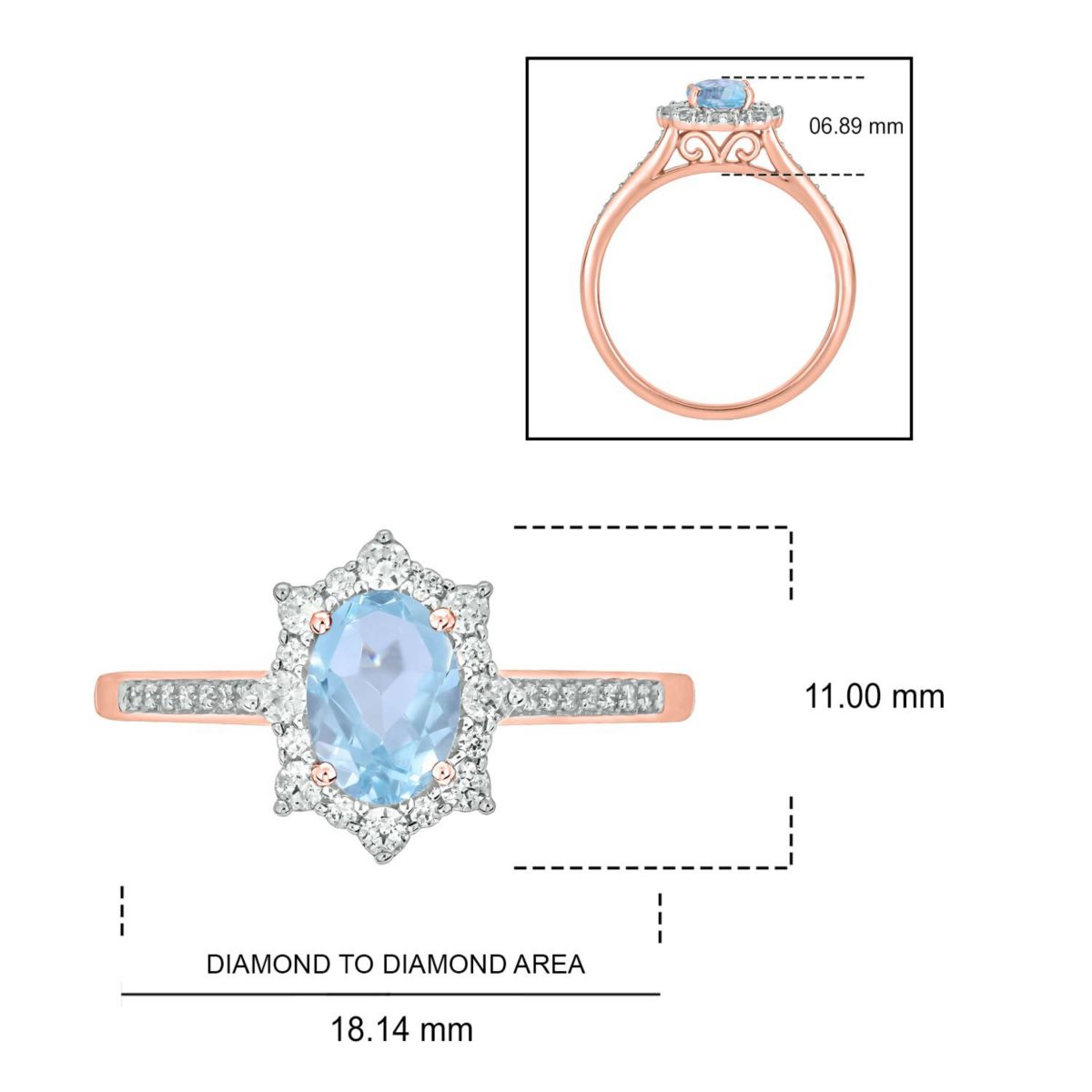 1/4 ct. t.w Diamond & 2/4 ct. t.w Aquamarine Oval Shape Natural Color Stone Ring in 10K Gold