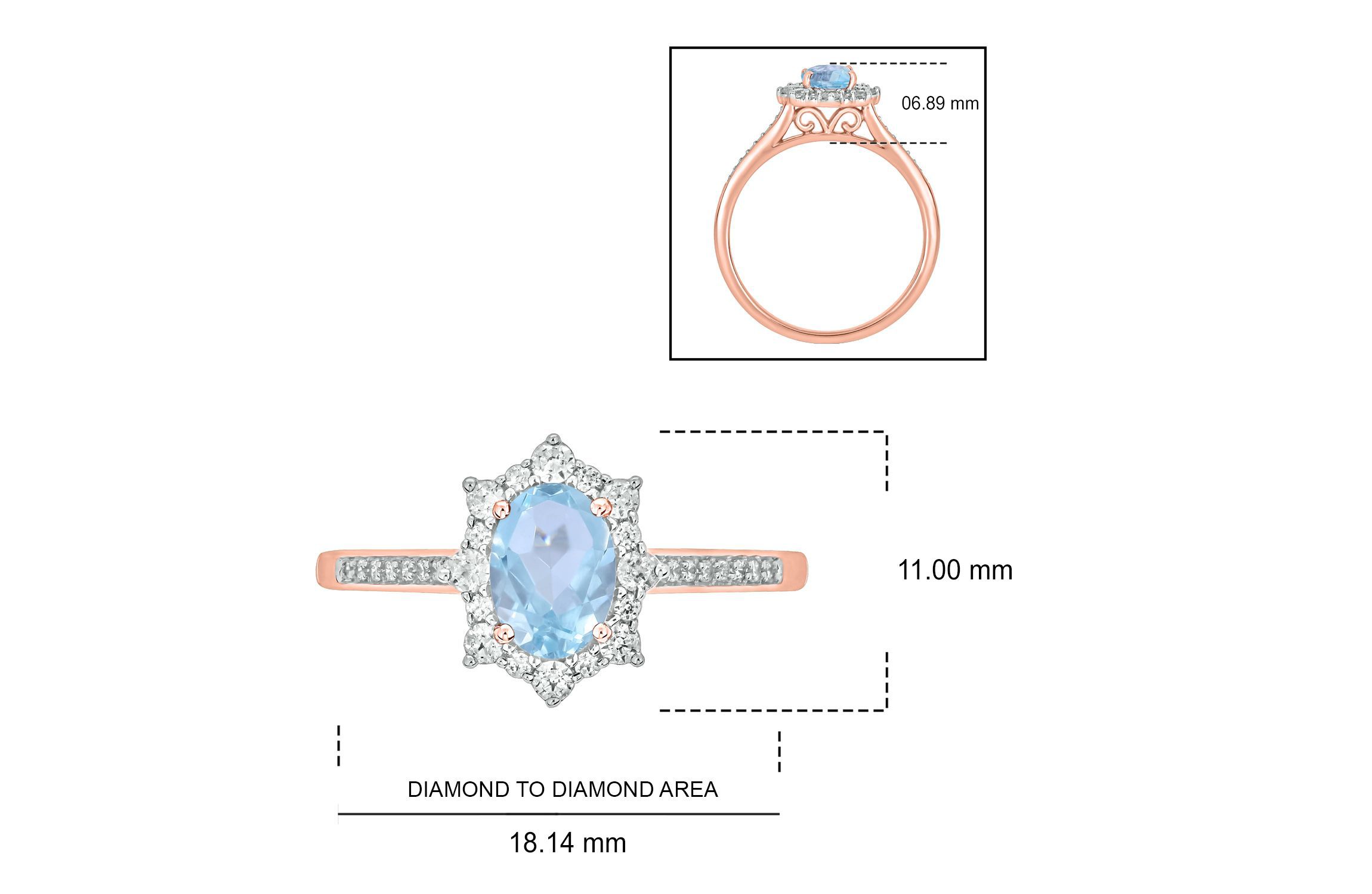 1/4 ct. t.w Diamond & 2/4 ct. t.w Aquamarine Oval Shape Natural Color Stone Ring in 10K Gold