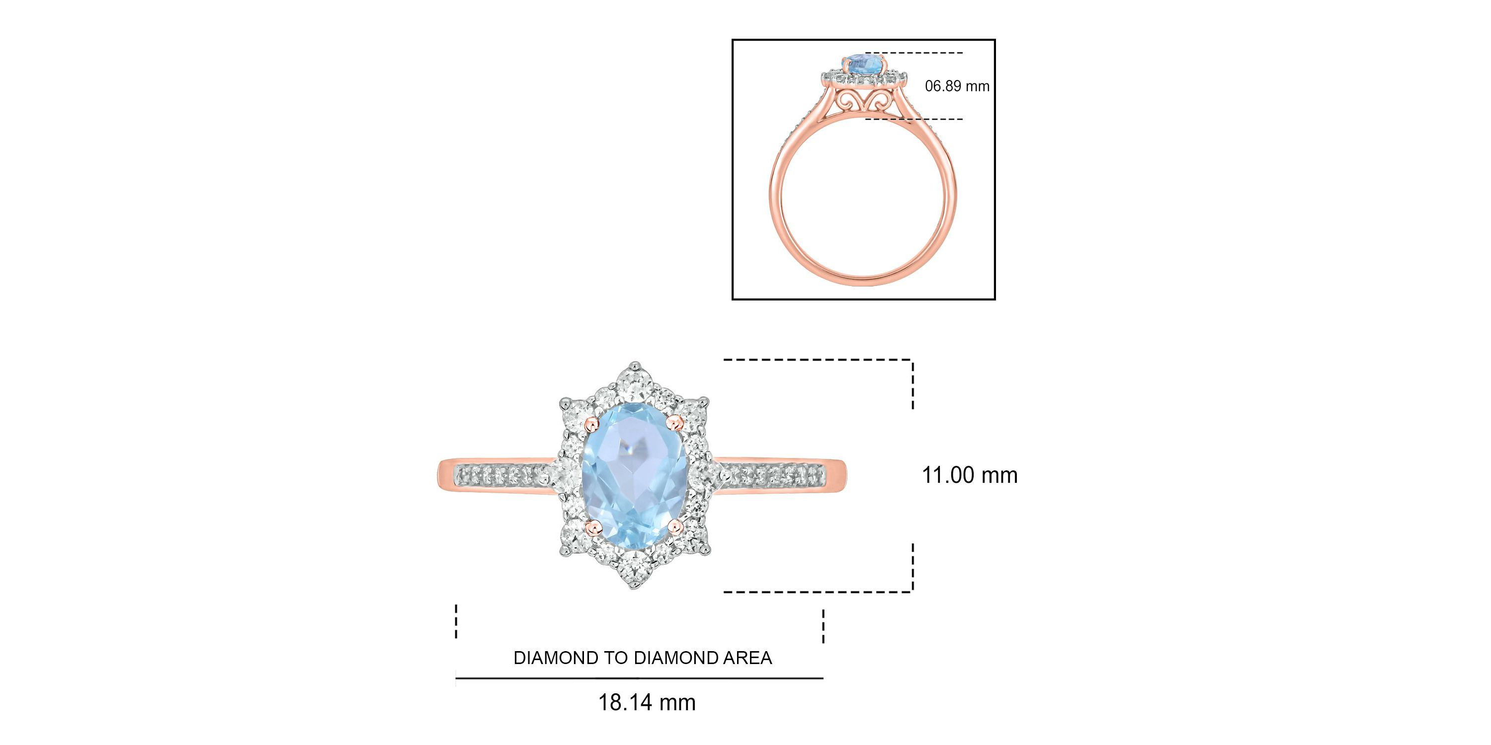 1/4 ct. t.w Diamond & 2/4 ct. t.w Aquamarine Oval Shape Natural Color Stone Ring in 10K Gold