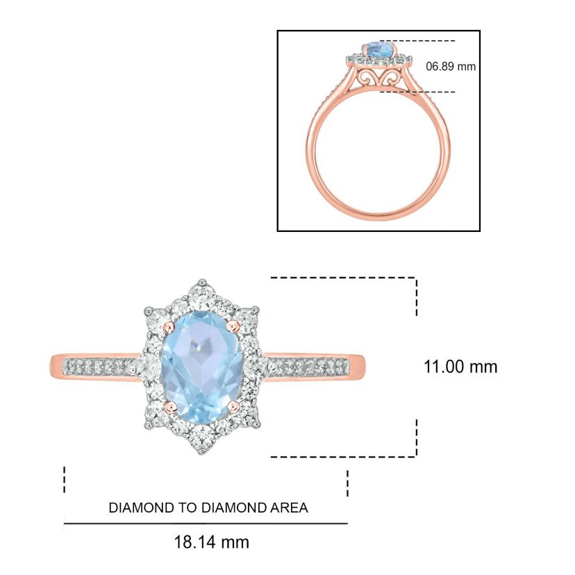 1/4 ct. t.w Diamond & 2/4 ct. t.w Aquamarine Oval Shape Natural Color Stone Ring in 10K Gold
