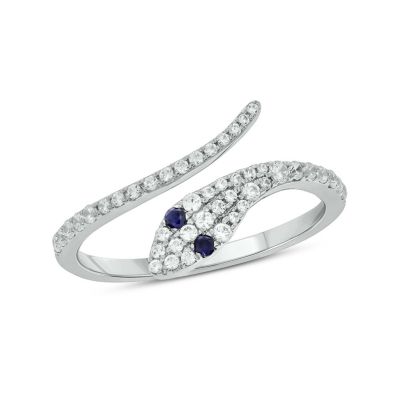 Belk & Co 1/3 ct.t.w Diamond & 1/6 ct.t.w Natrual Blue Sapphire Round Shape Snake Ring in 10K Gold, White, 5