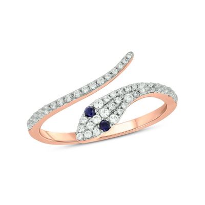 Belk & Co 1/3 Ct.t.w Diamond & 1/6 Ct.t.w Natrual Blue Sapphire Round Shape Snake Ring In 10K Gold