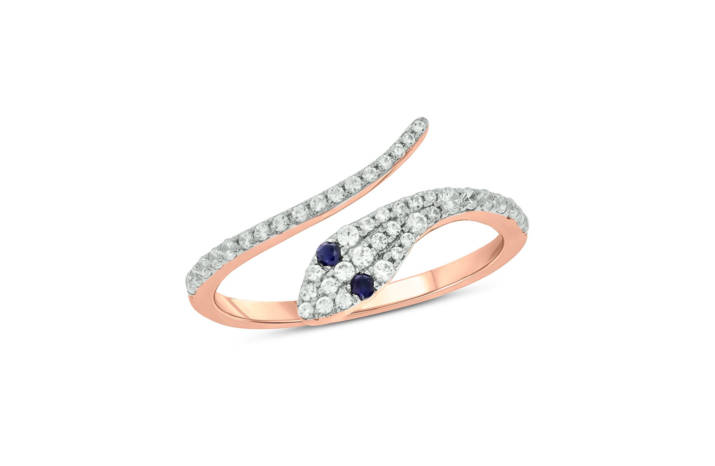 1/3 ct.t.w Diamond & 1/6 ct.t.w Natrual Blue Sapphire Round Shape Snake Ring in 10K Gold