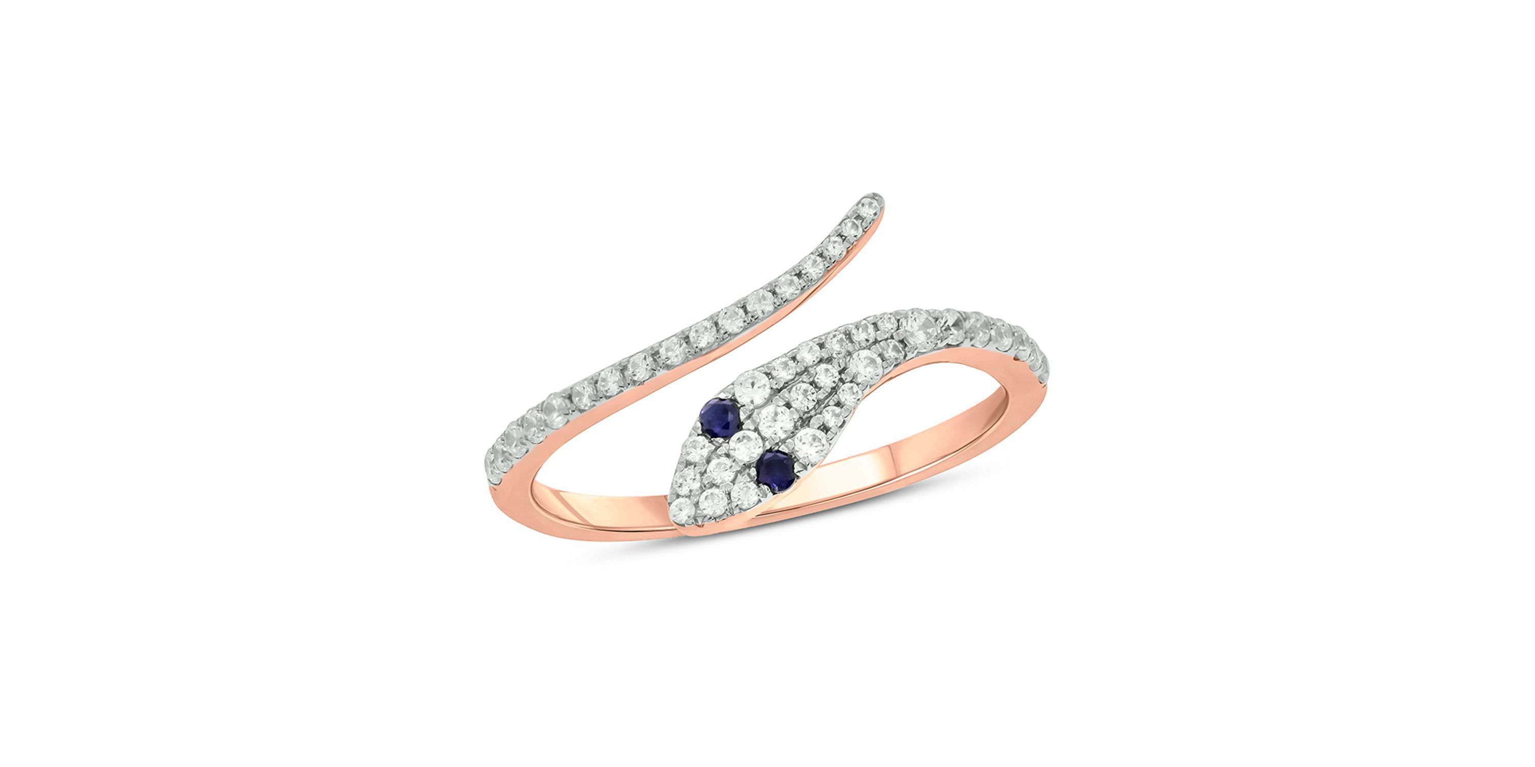1/3 ct.t.w Diamond & 1/6 ct.t.w Natrual Blue Sapphire Round Shape Snake Ring in 10K Gold
