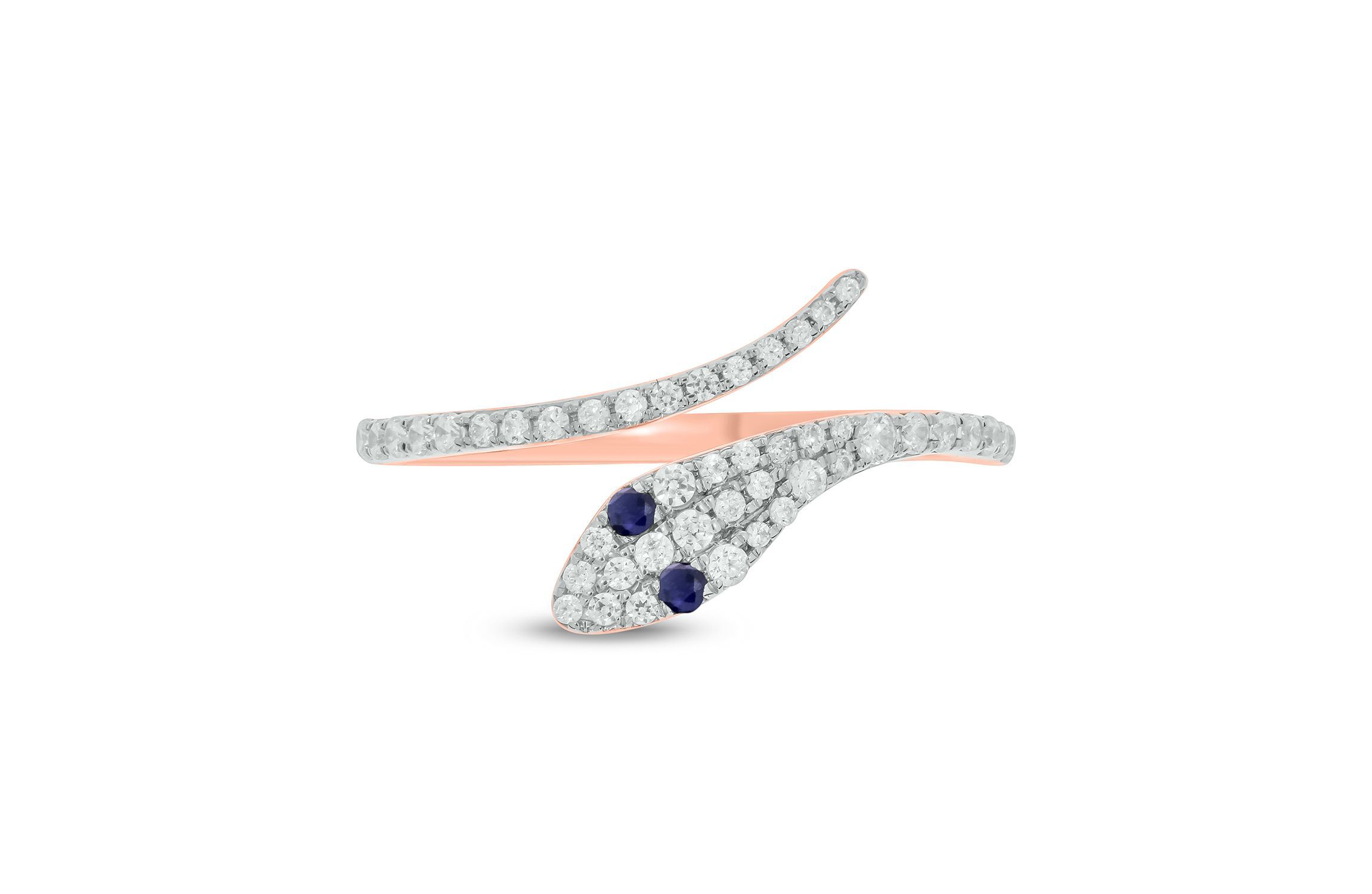 1/3 ct.t.w Diamond & 1/6 ct.t.w Natrual Blue Sapphire Round Shape Snake Ring in 10K Gold