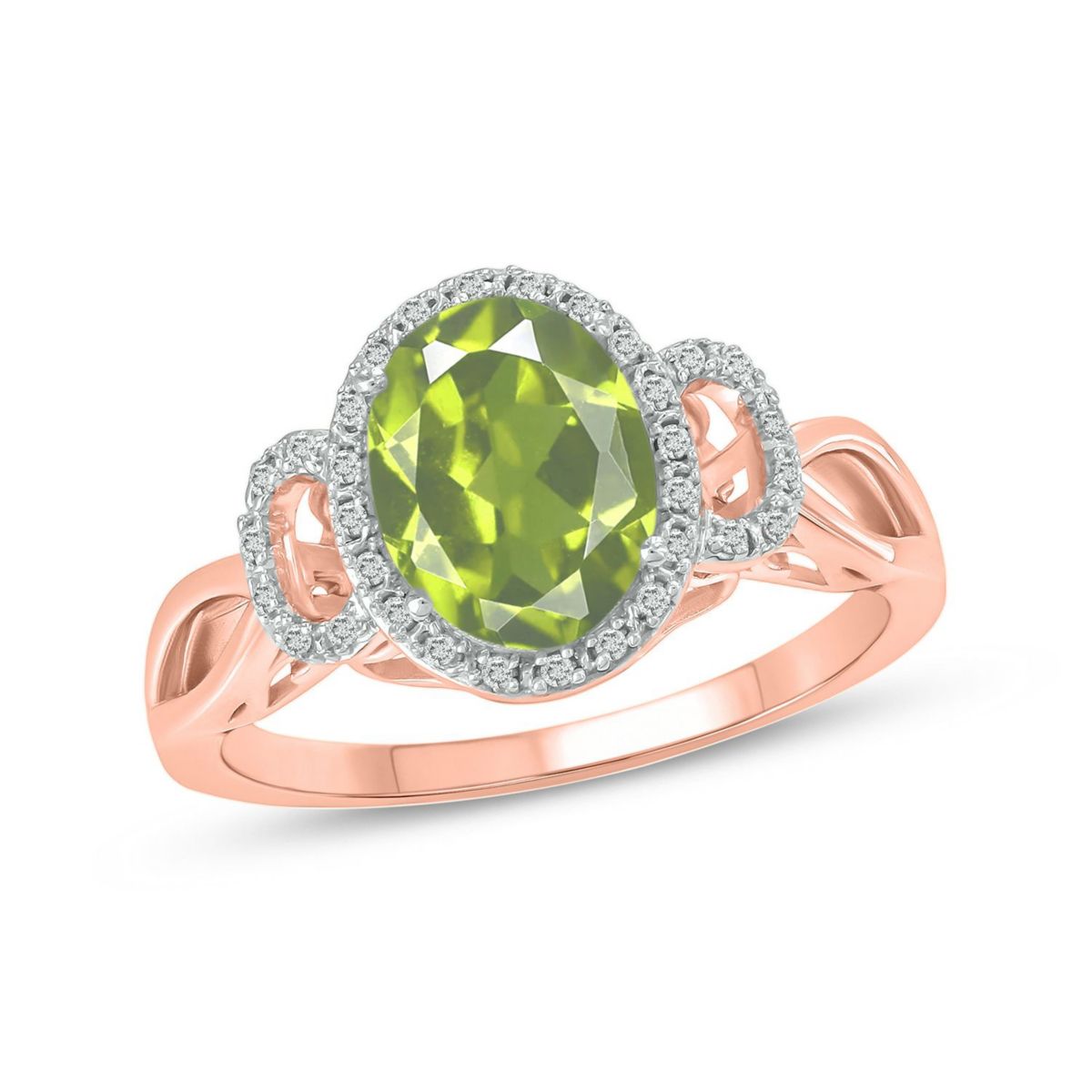 1/10 ct. t.w Diamond & 1.75 ct. t.w peridot Oval Shape Natural Color Stone Ring in 10K Gold