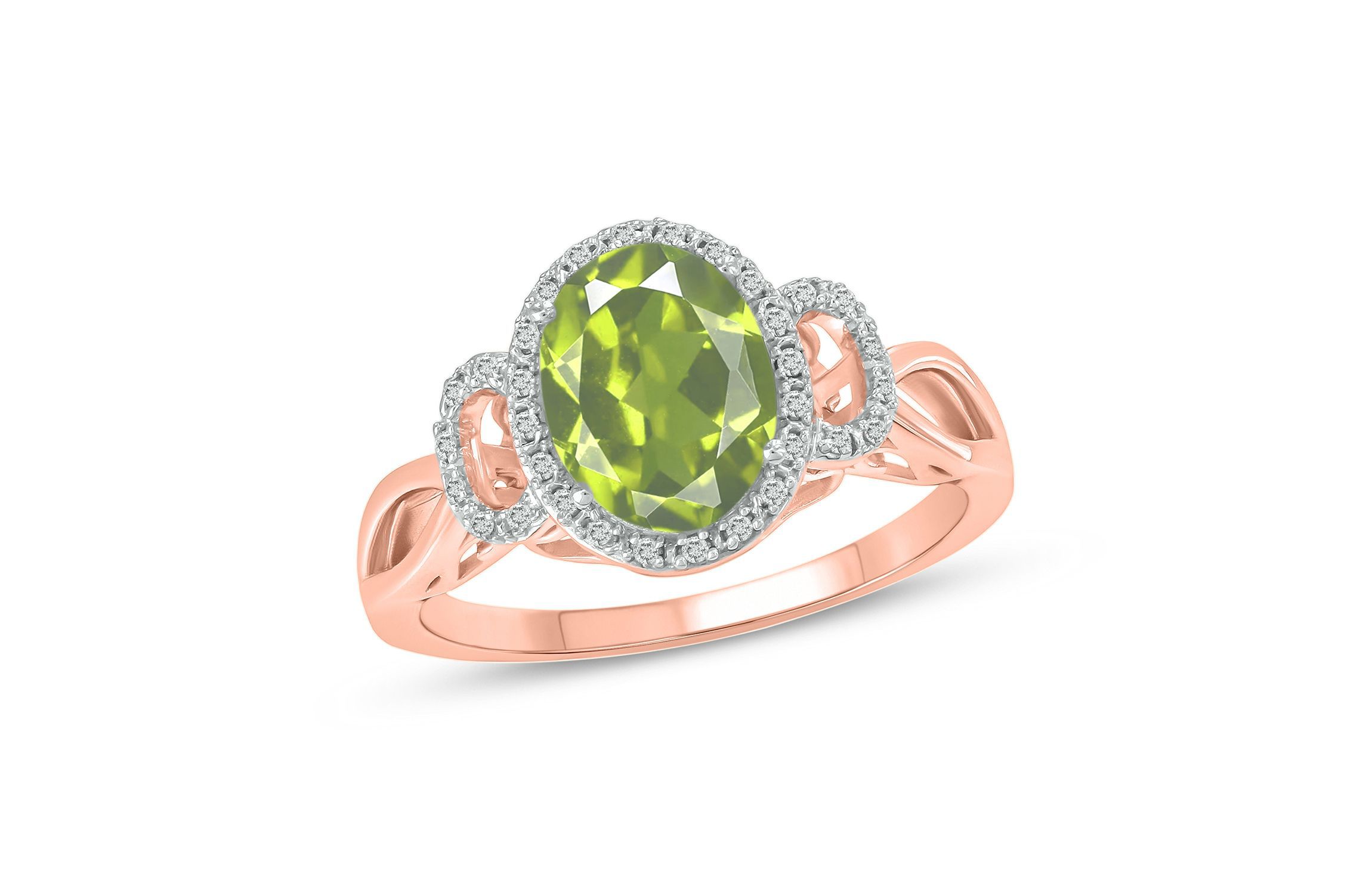 1/10 ct. t.w Diamond & 1.75 ct. t.w peridot Oval Shape Natural Color Stone Ring in 10K Gold