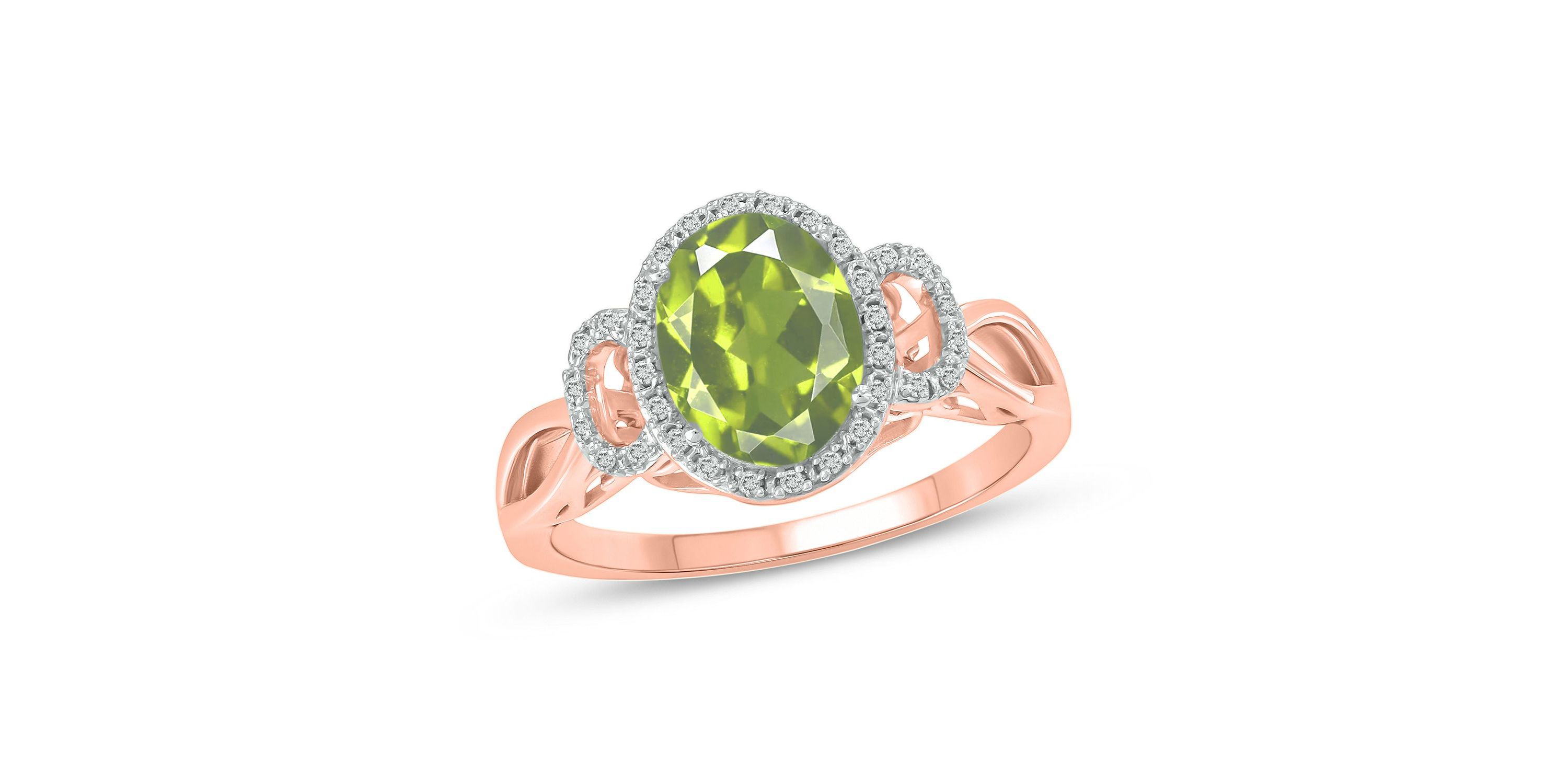 1/10 ct. t.w Diamond & 1.75 ct. t.w peridot Oval Shape Natural Color Stone Ring in 10K Gold