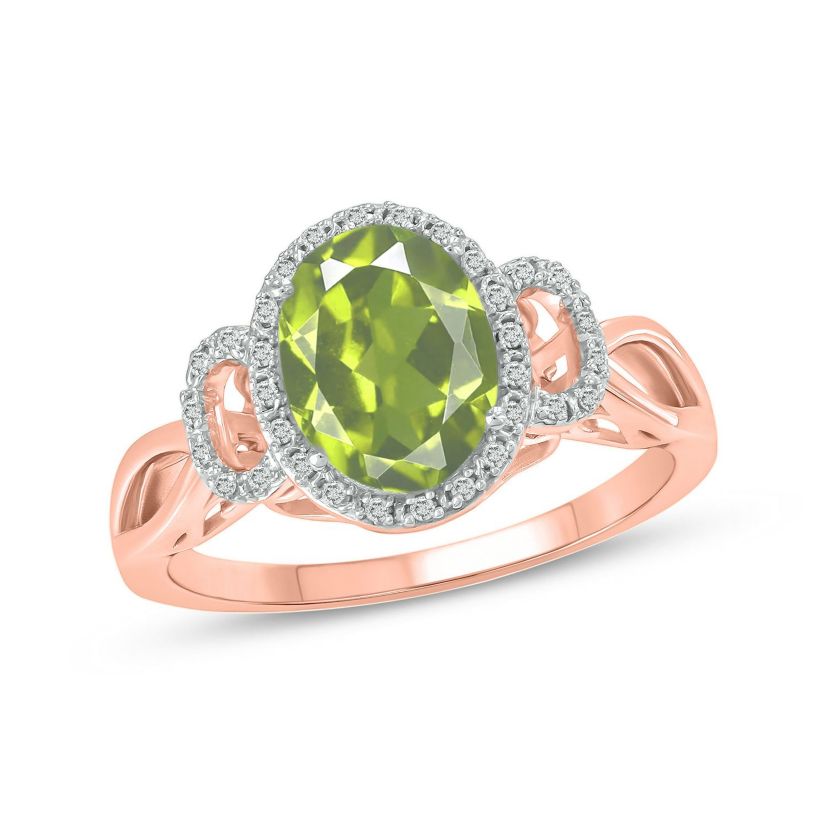 1/10 ct. t.w Diamond & 1.75 ct. t.w peridot Oval Shape Natural Color Stone Ring in 10K Gold