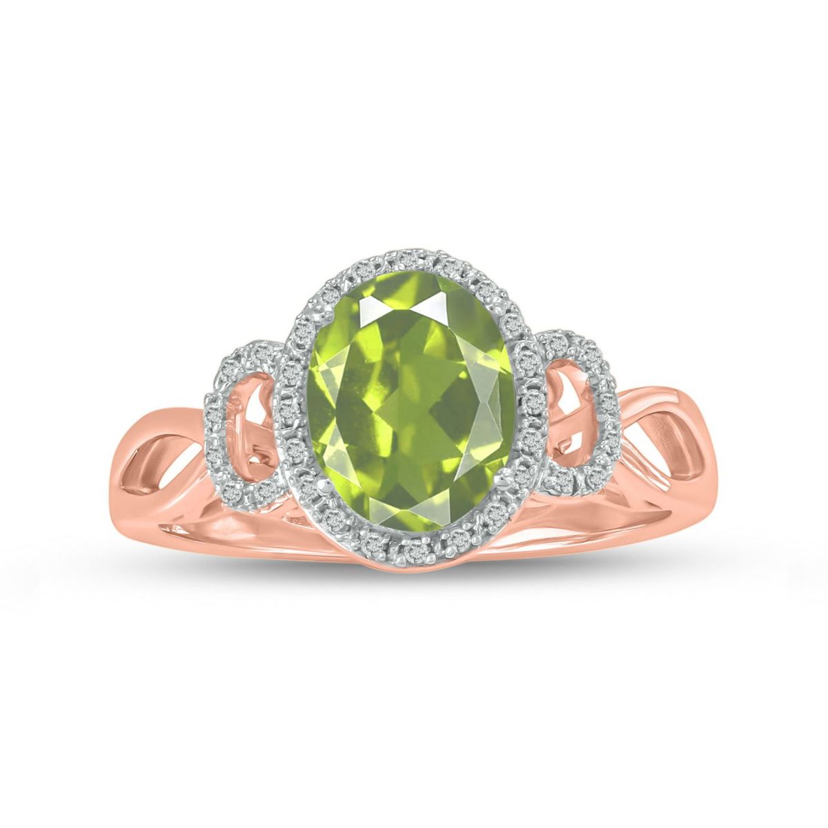 1/10 ct. t.w Diamond & 1.75 ct. t.w peridot Oval Shape Natural Color Stone Ring in 10K Gold