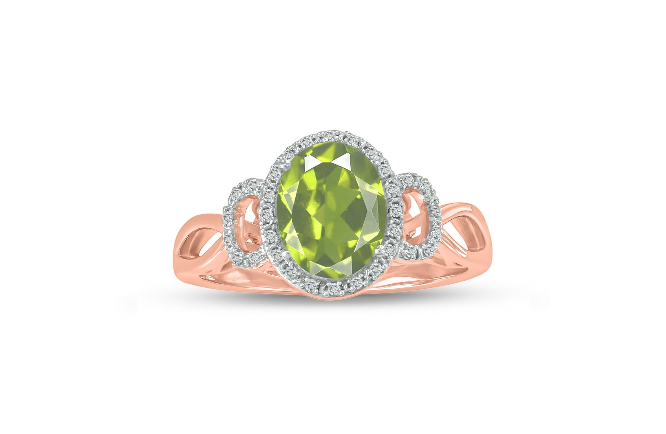 1/10 ct. t.w Diamond & 1.75 ct. t.w peridot Oval Shape Natural Color Stone Ring in 10K Gold