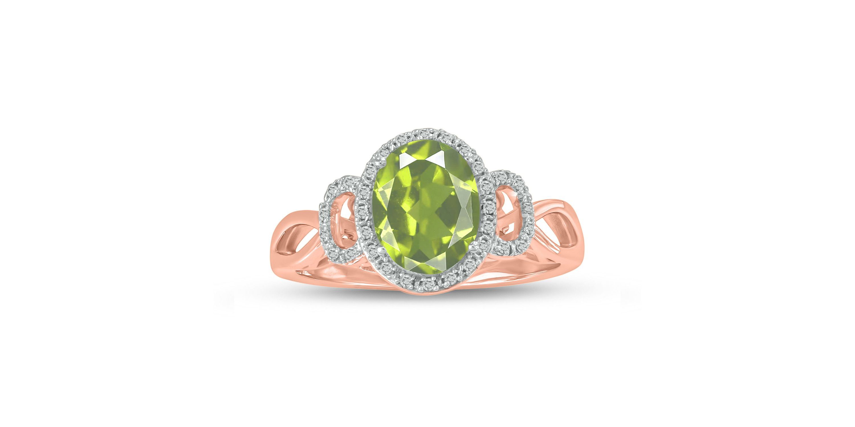 1/10 ct. t.w Diamond & 1.75 ct. t.w peridot Oval Shape Natural Color Stone Ring in 10K Gold
