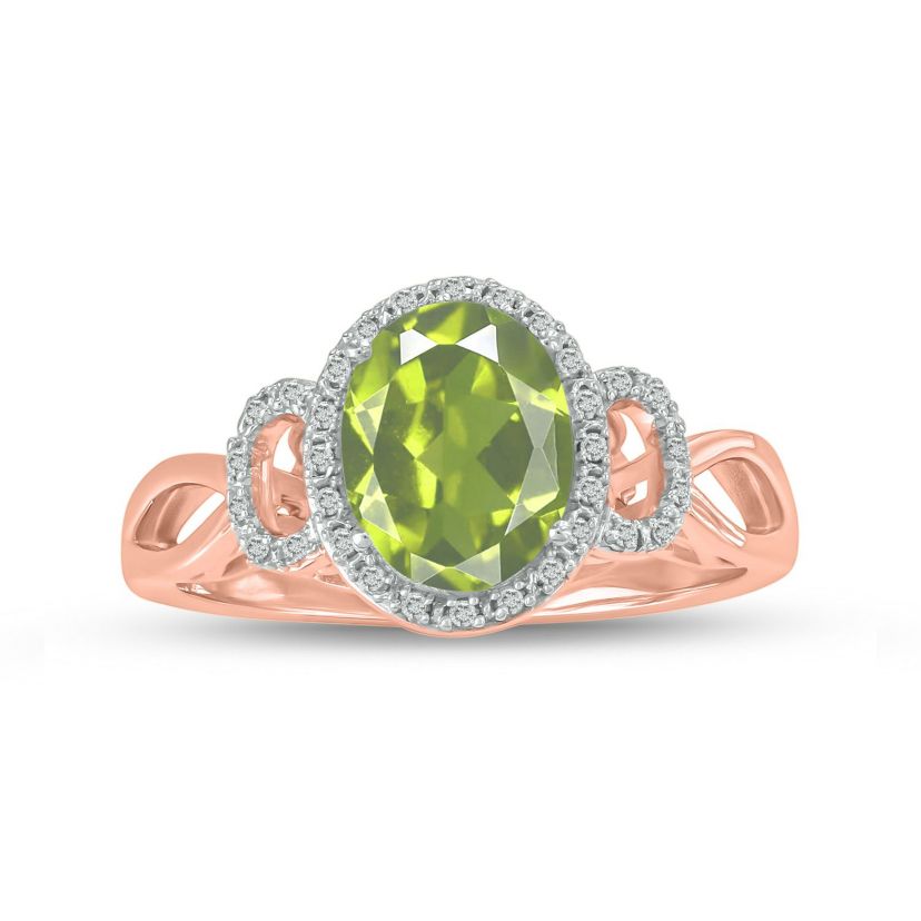 1/10 ct. t.w Diamond & 1.75 ct. t.w peridot Oval Shape Natural Color Stone Ring in 10K Gold