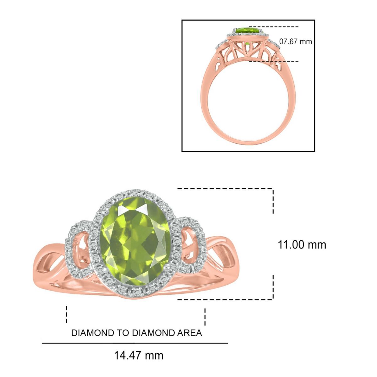 1/10 ct. t.w Diamond & 1.75 ct. t.w peridot Oval Shape Natural Color Stone Ring in 10K Gold