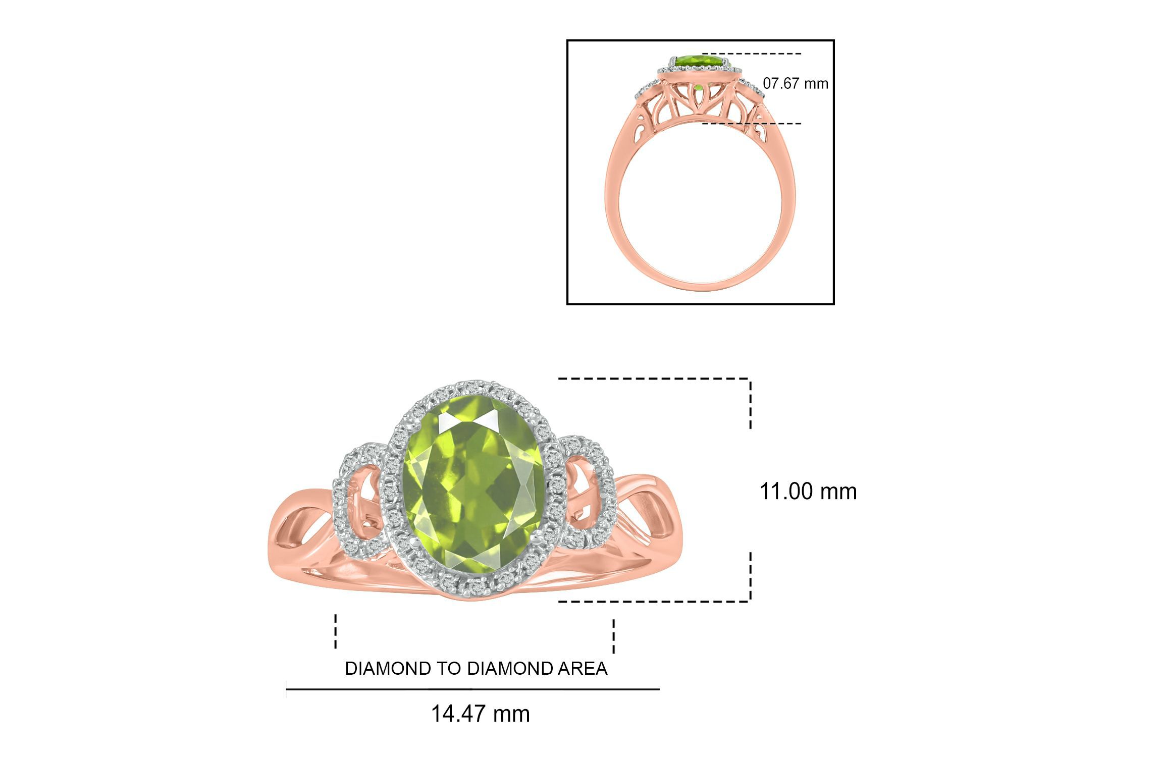 1/10 ct. t.w Diamond & 1.75 ct. t.w peridot Oval Shape Natural Color Stone Ring in 10K Gold