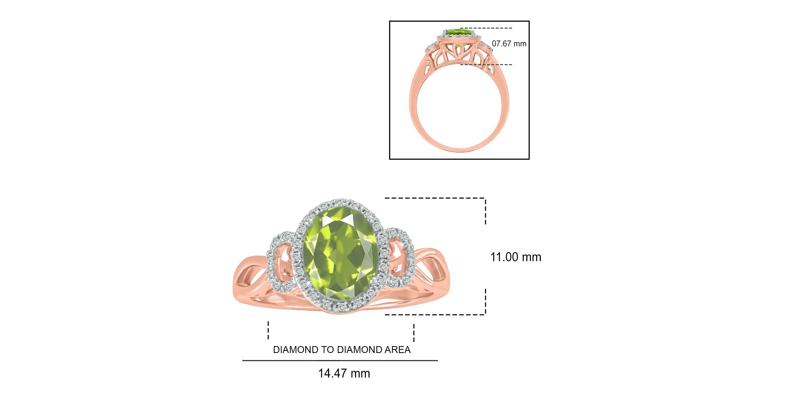 1/10 ct. t.w Diamond & 1.75 ct. t.w peridot Oval Shape Natural Color Stone Ring in 10K Gold