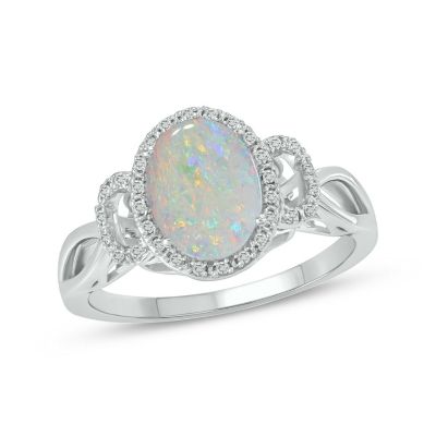 Belk & Co 1/10 ct. t.w Diamond & 1.0 ct. t.w Opal Oval Shape Natural Color Stone Ring in 10K Gold, White, 9