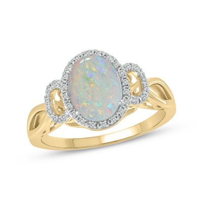 Belk & Co 1/10 ct. t.w Diamond & 1.0 ct. t.w Opal Oval Shape Natural Color Stone Ring in 10K Gold, Yellow, 6