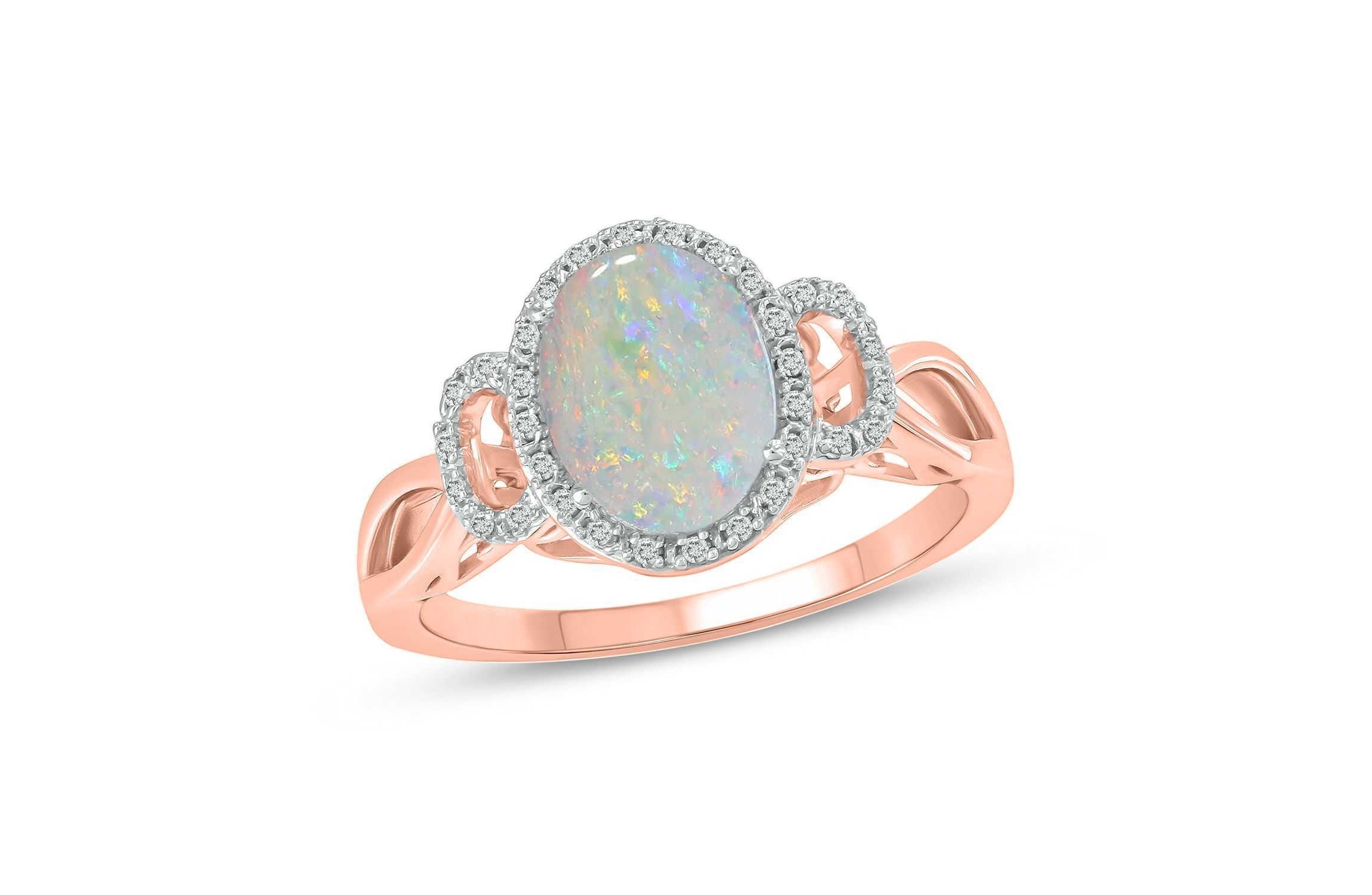 1/10 ct. t.w Diamond & 1.0 ct. t.w Opal Oval Shape Natural Color Stone Ring in 10K Gold