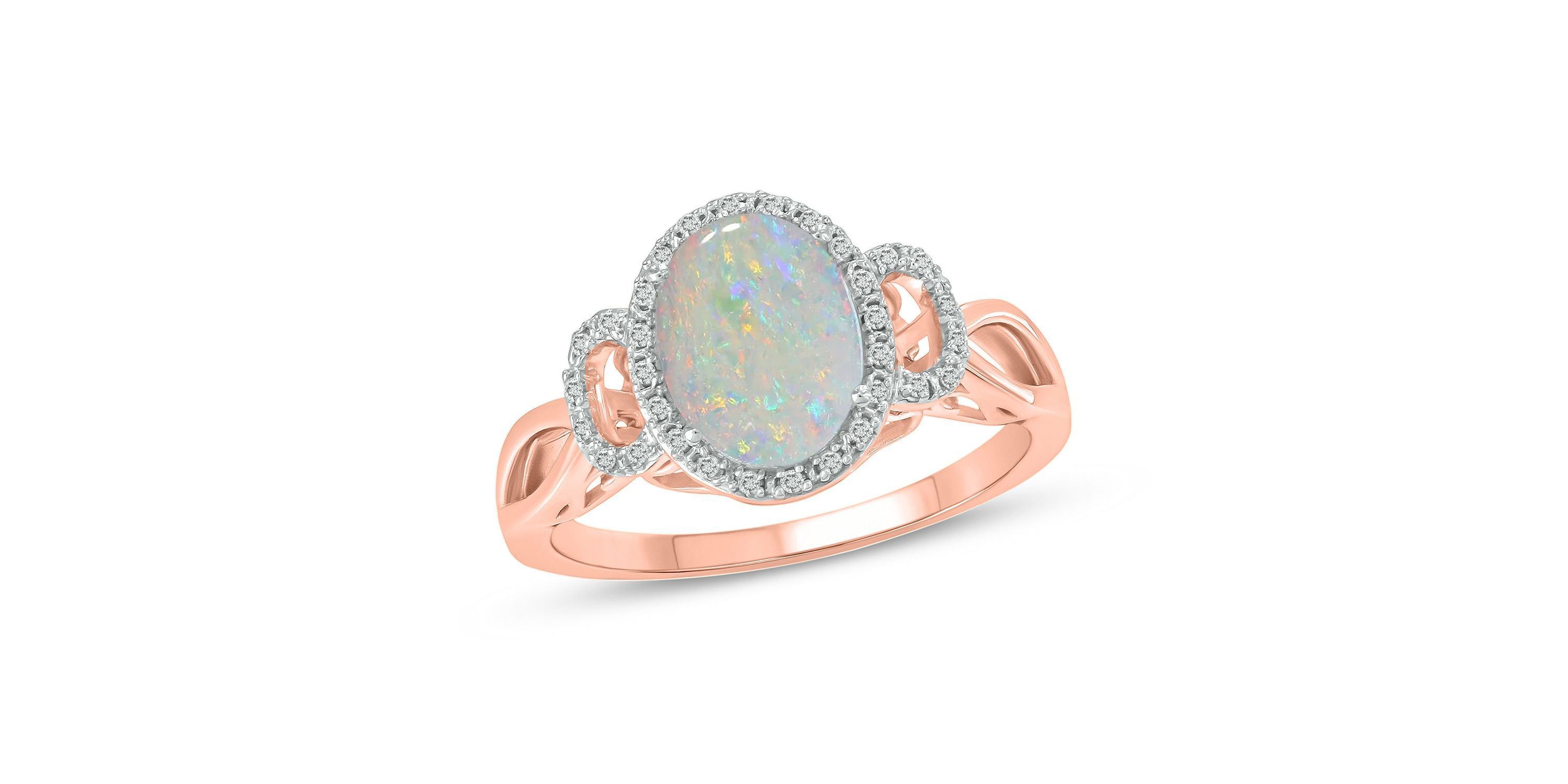 1/10 ct. t.w Diamond & 1.0 ct. t.w Opal Oval Shape Natural Color Stone Ring in 10K Gold