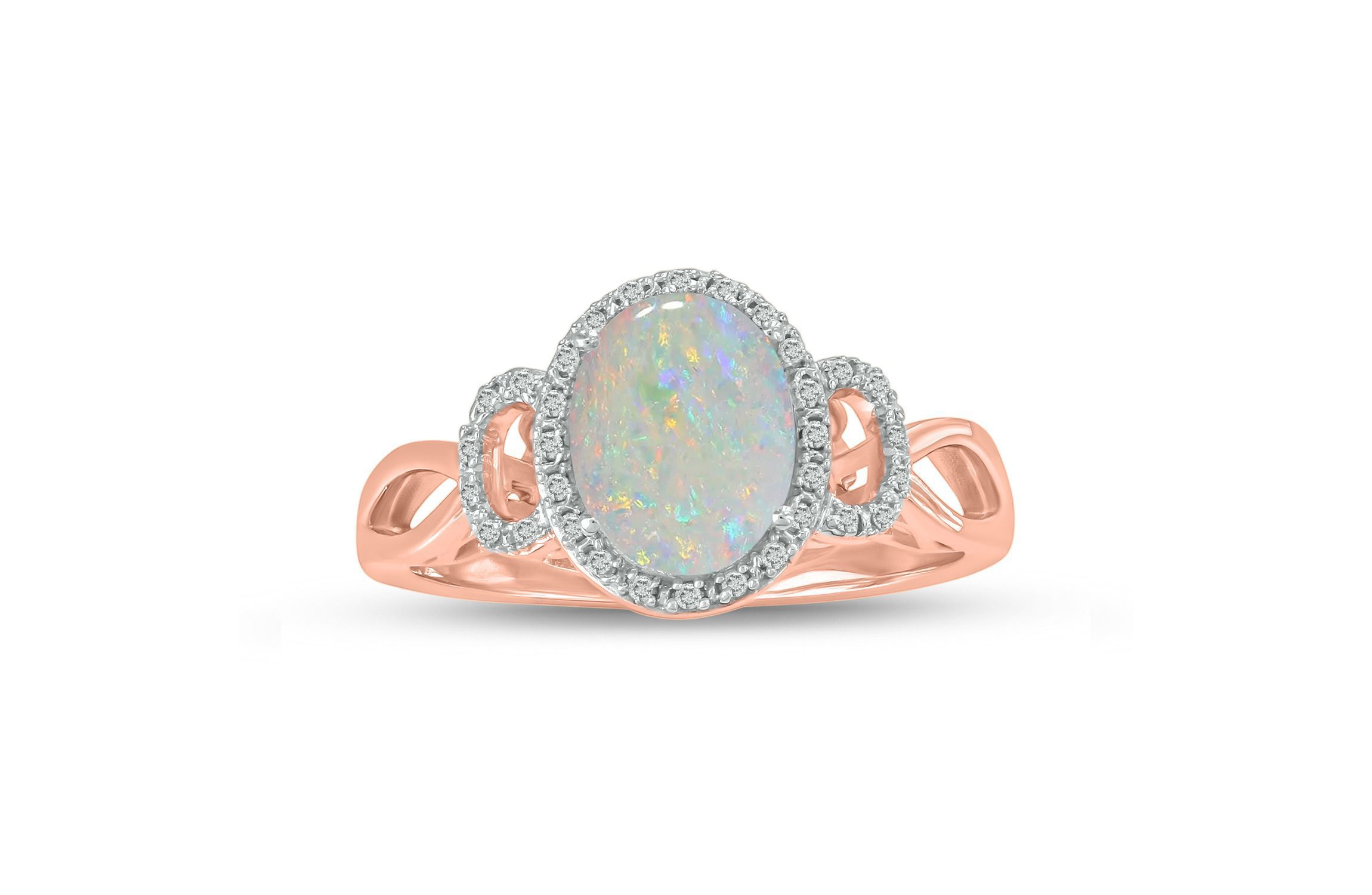 1/10 ct. t.w Diamond & 1.0 ct. t.w Opal Oval Shape Natural Color Stone Ring in 10K Gold