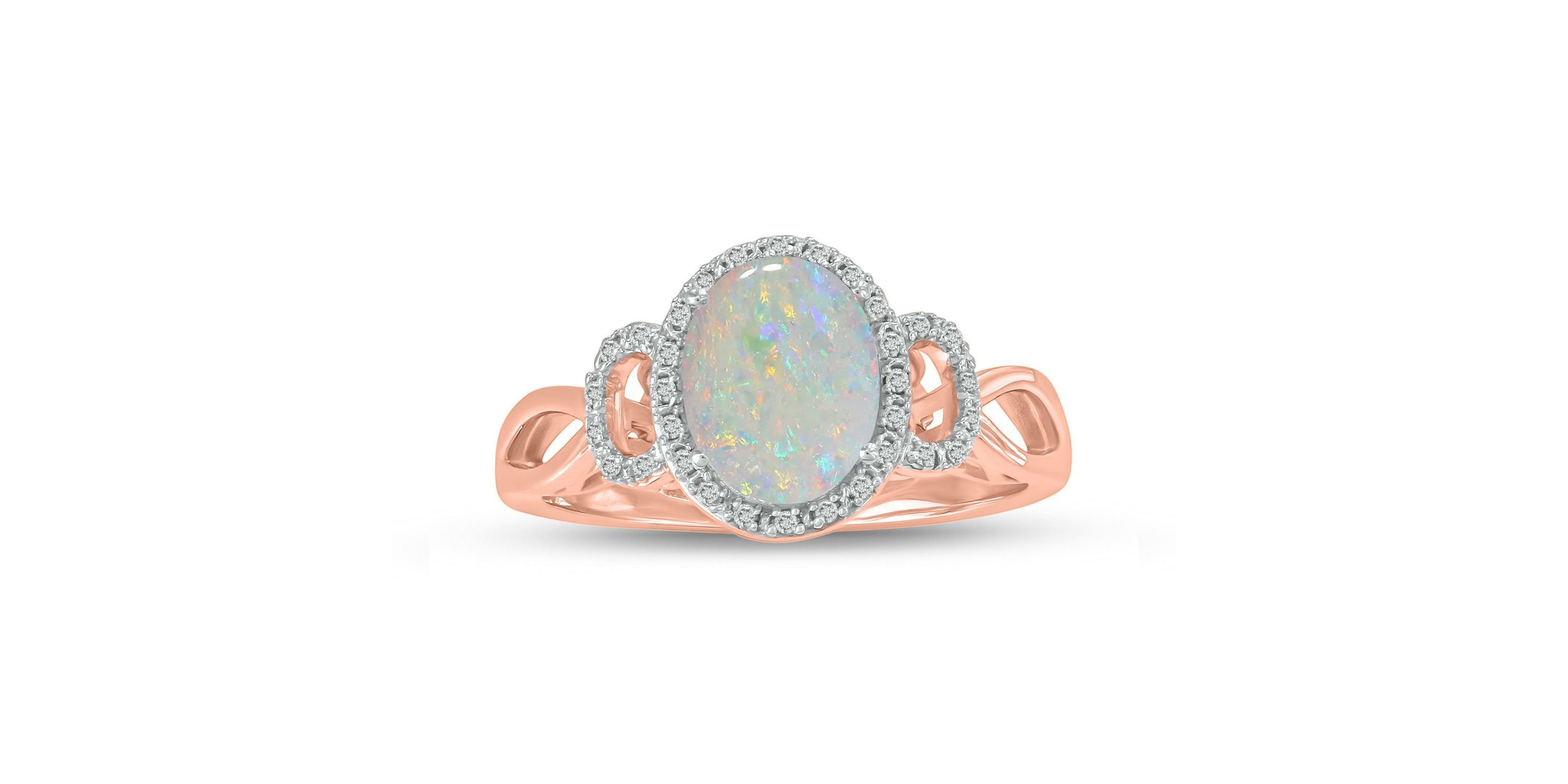 1/10 ct. t.w Diamond & 1.0 ct. t.w Opal Oval Shape Natural Color Stone Ring in 10K Gold