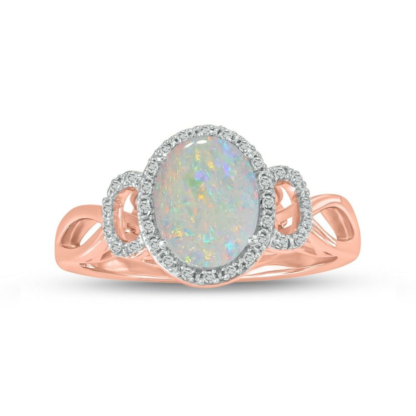 1/10 ct. t.w Diamond & 1.0 ct. t.w Opal Oval Shape Natural Color Stone Ring in 10K Gold