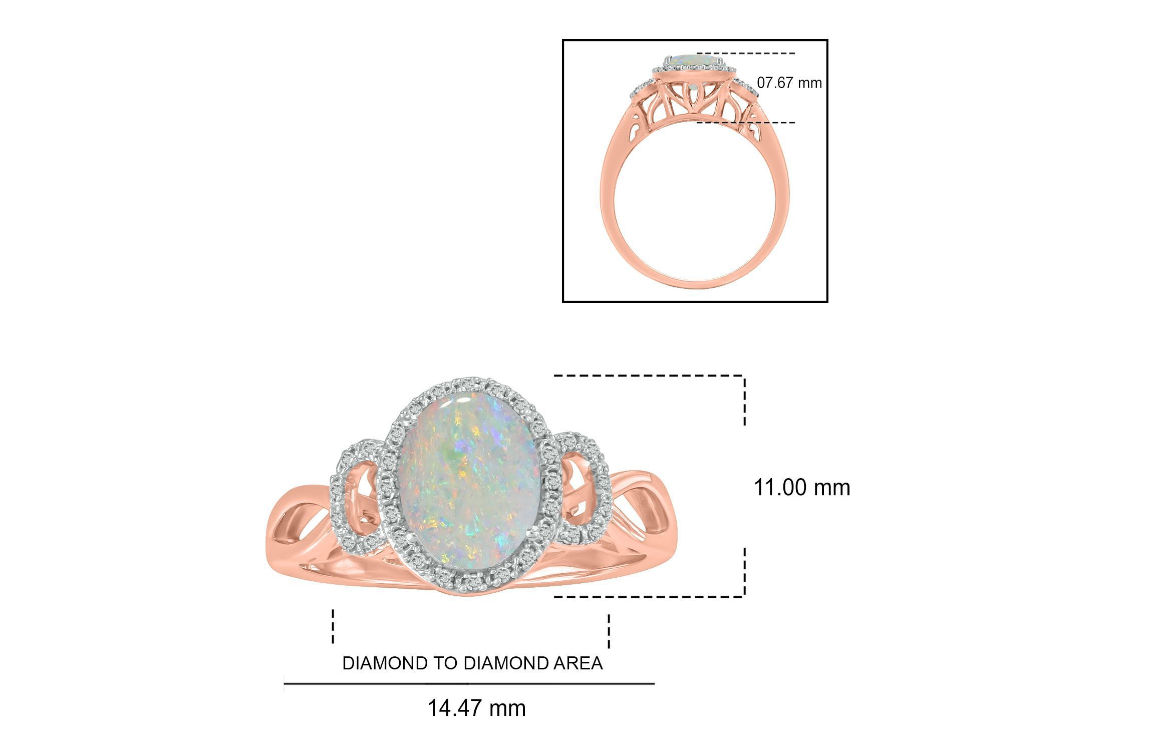 1/10 ct. t.w Diamond & 1.0 ct. t.w Opal Oval Shape Natural Color Stone Ring in 10K Gold