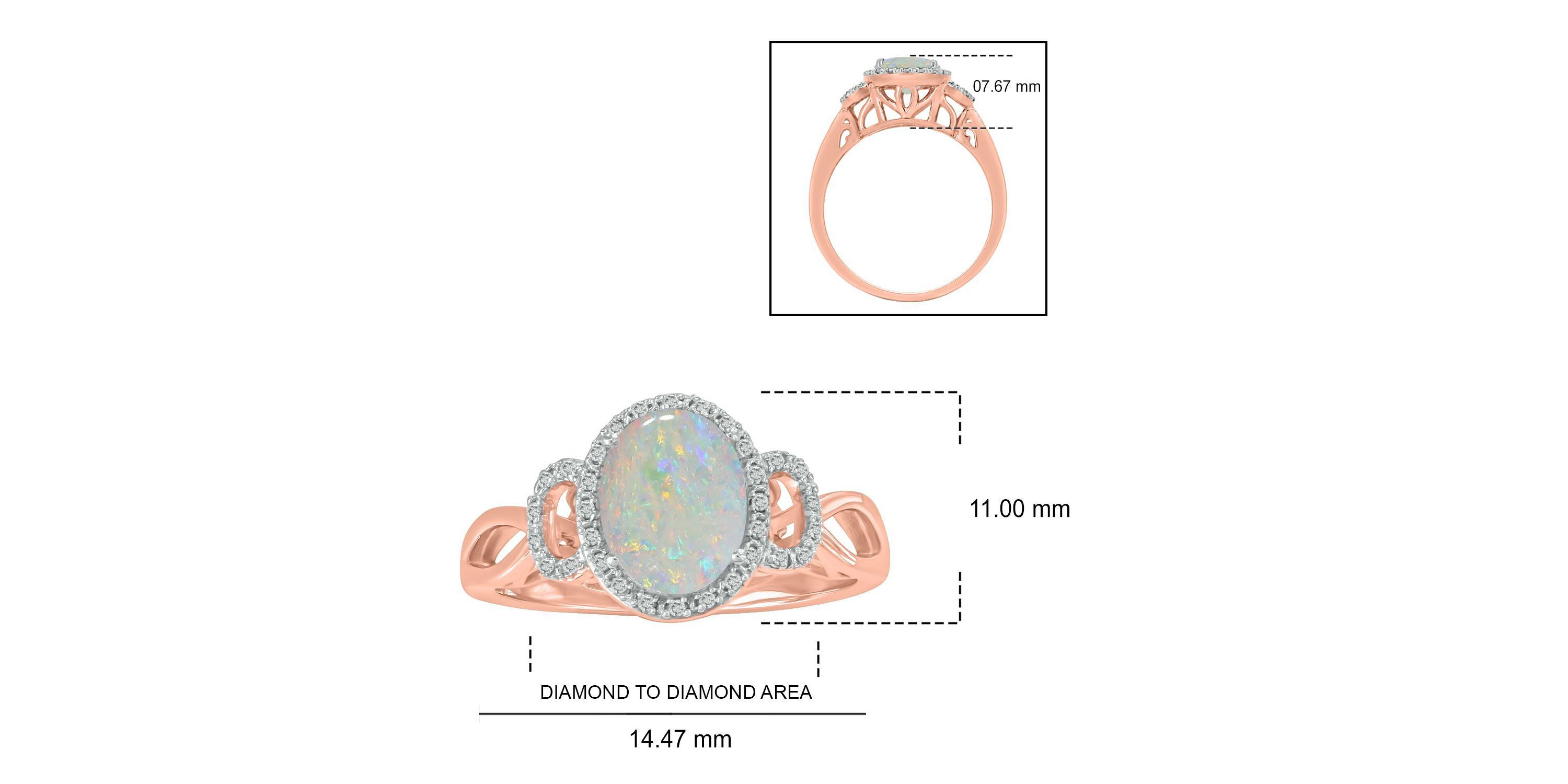 1/10 ct. t.w Diamond & 1.0 ct. t.w Opal Oval Shape Natural Color Stone Ring in 10K Gold