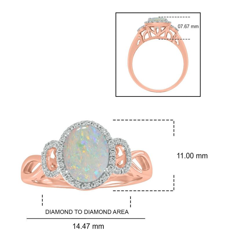 1/10 ct. t.w Diamond & 1.0 ct. t.w Opal Oval Shape Natural Color Stone Ring in 10K Gold