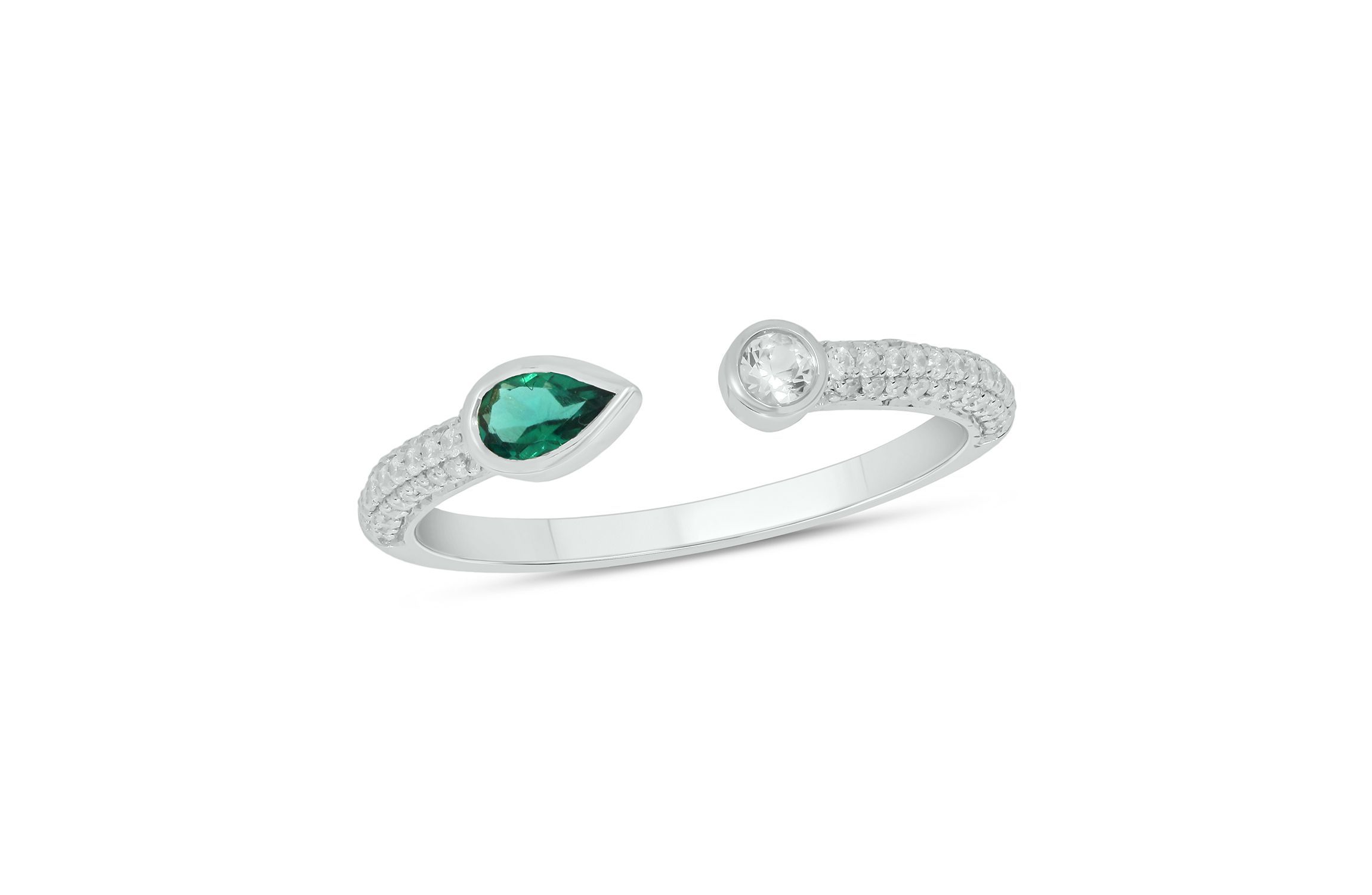 Lab Created 1/5 ct.t.w Diamond & 1/4 ct.t.w Emerald Pear Shape With White Sapphire Round Shape Created Color Stone Ring in 10K Gold