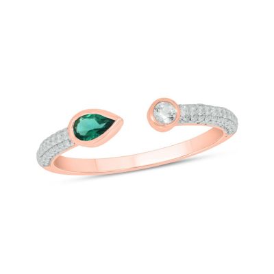 Belk & Co Lab Created 1/5 ct.t.w Diamond & 1/4 ct.t.w Emerald Pear Shape With White Sapphire Round Shape Created Color Stone Ring in 10K Gold